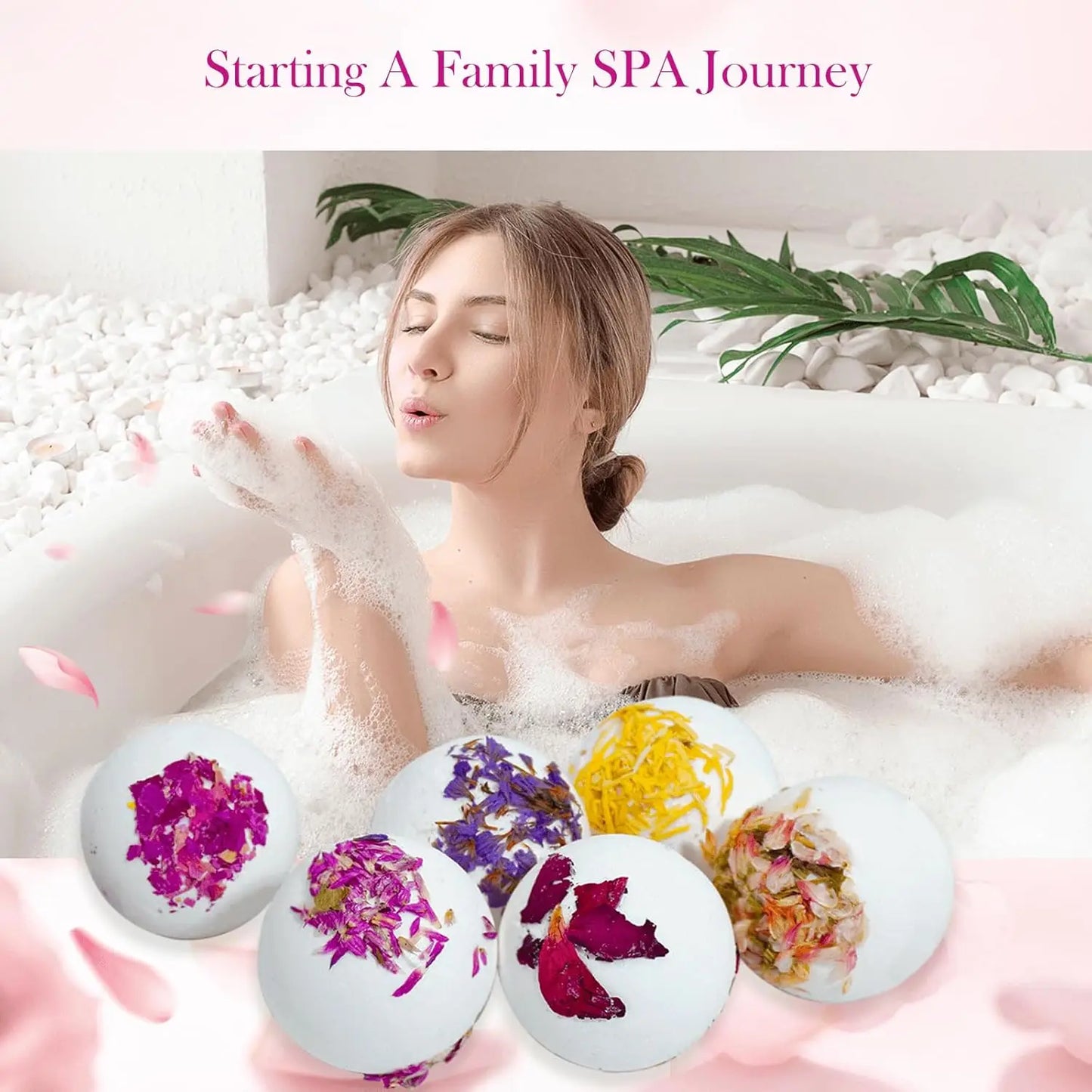 Bath Bombs with Real Dried Flower Petals, 12 Pack Handmade Spa Gift Set for Women, Moisturizing Natural Essential Oil Fizzies