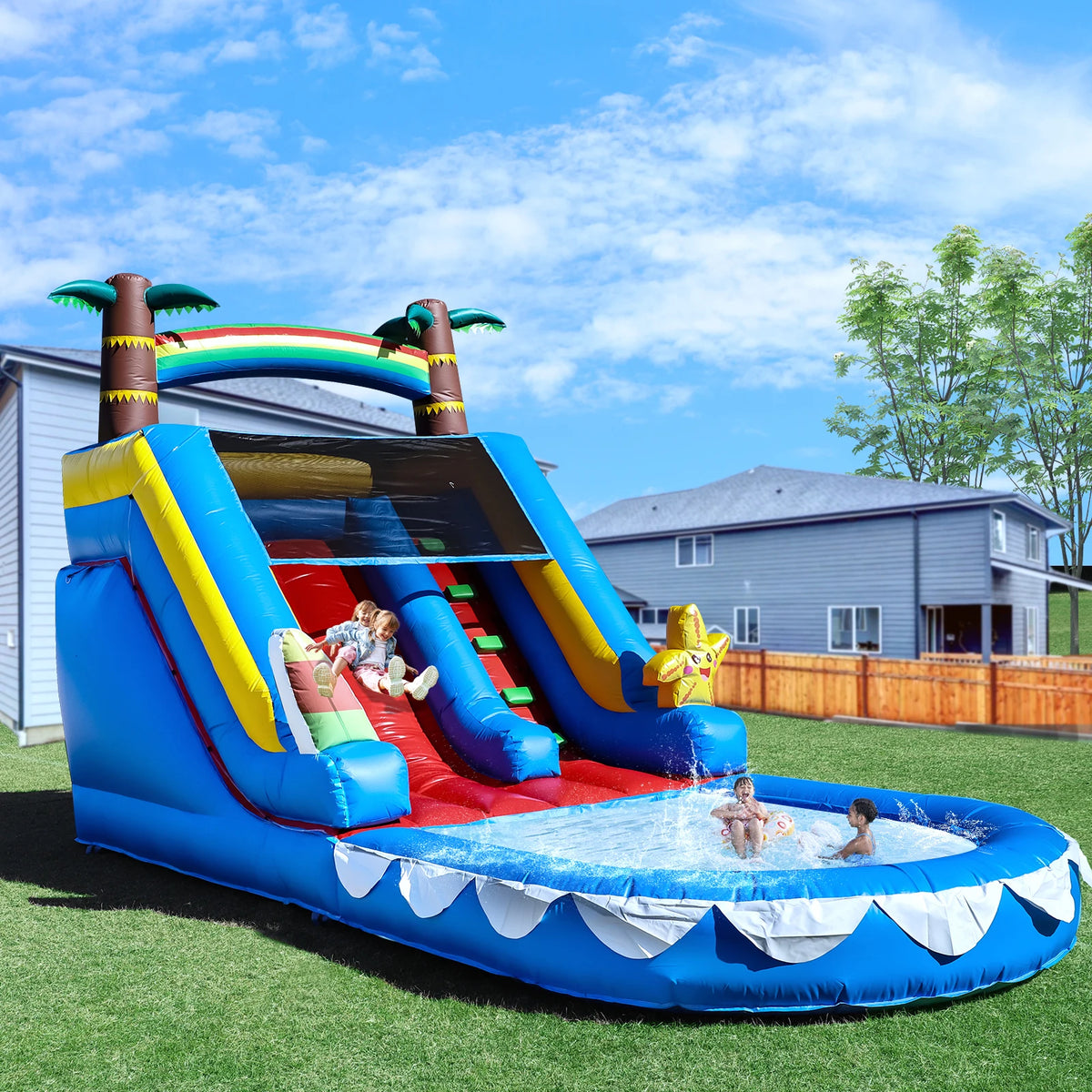 6.4m Commercial Large PVC Inflatable Bounce House Water Slide Splash Pool with Blower Children's playground, children's toys