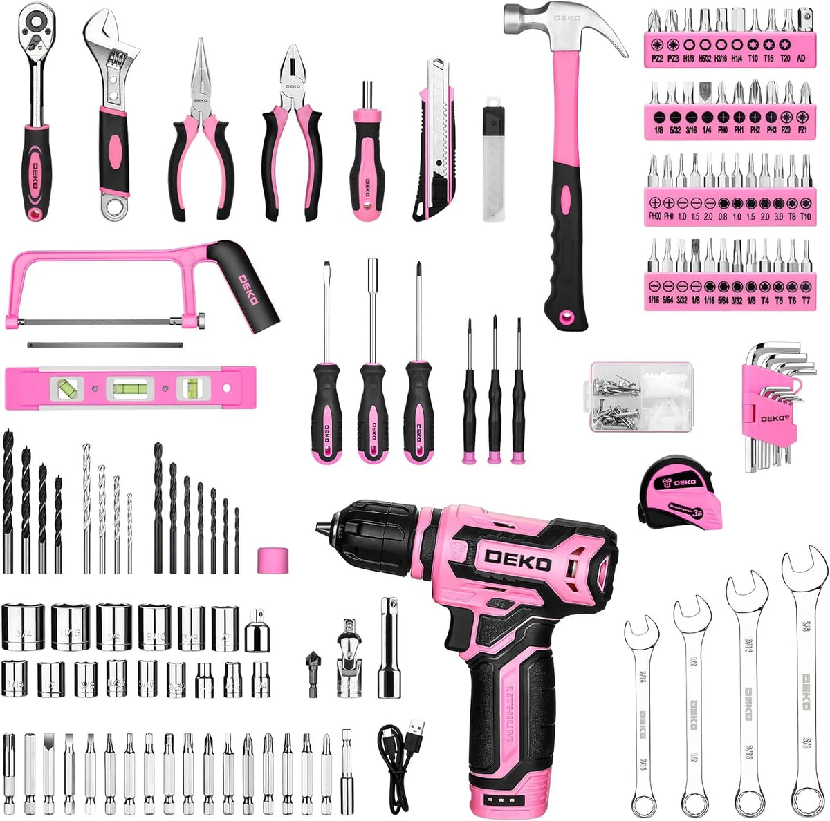 DEKO Home Mechanic Toolbox With Cordless Drill And Repair Tools
