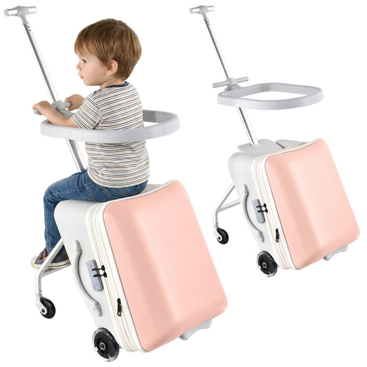 Ride on Suitcase for Kids 20 Inch, 2-in-1 Carry on Luggage with Spinner Wheels and Detachable Seat, Toddler Travel Rideable Suitcase with Safety Guardrail and Sturdy Handle, Perfect for Airplane Travel and Family Vacations