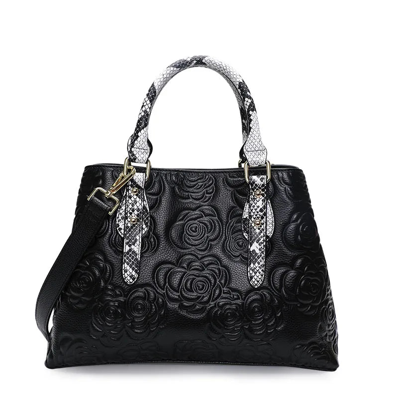 Aidrani Womens Luxury Leather Handbag Large Capacity Floral Snake Pattern