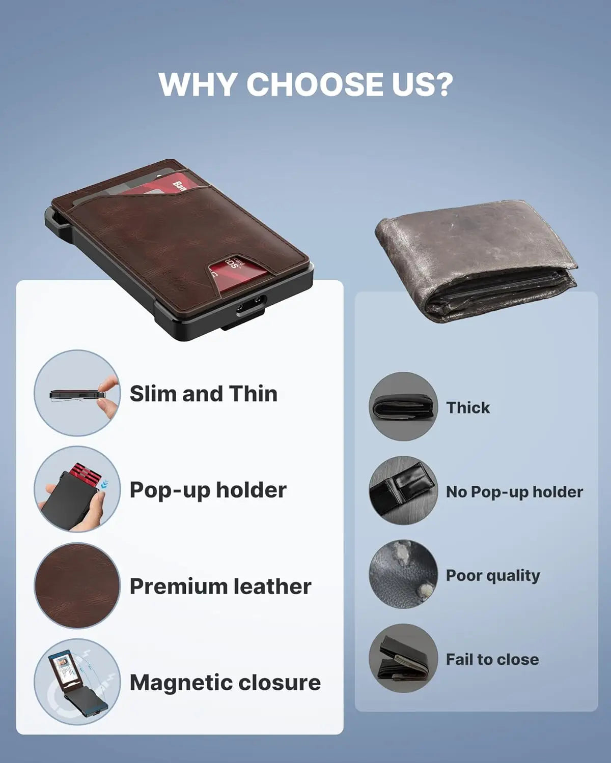 Tactical Wallet Card Holder: Pop Up Card Case, Genuine Leather, Smart,Slim, Minimalist, Thin, Front Pocket - 9-13 Card Capacitiy