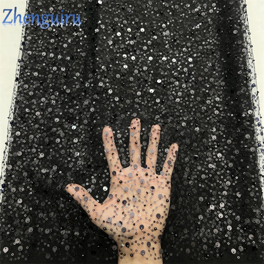 Zhenguiru Heavy Silver Sequin French Tulle Lace Fabric