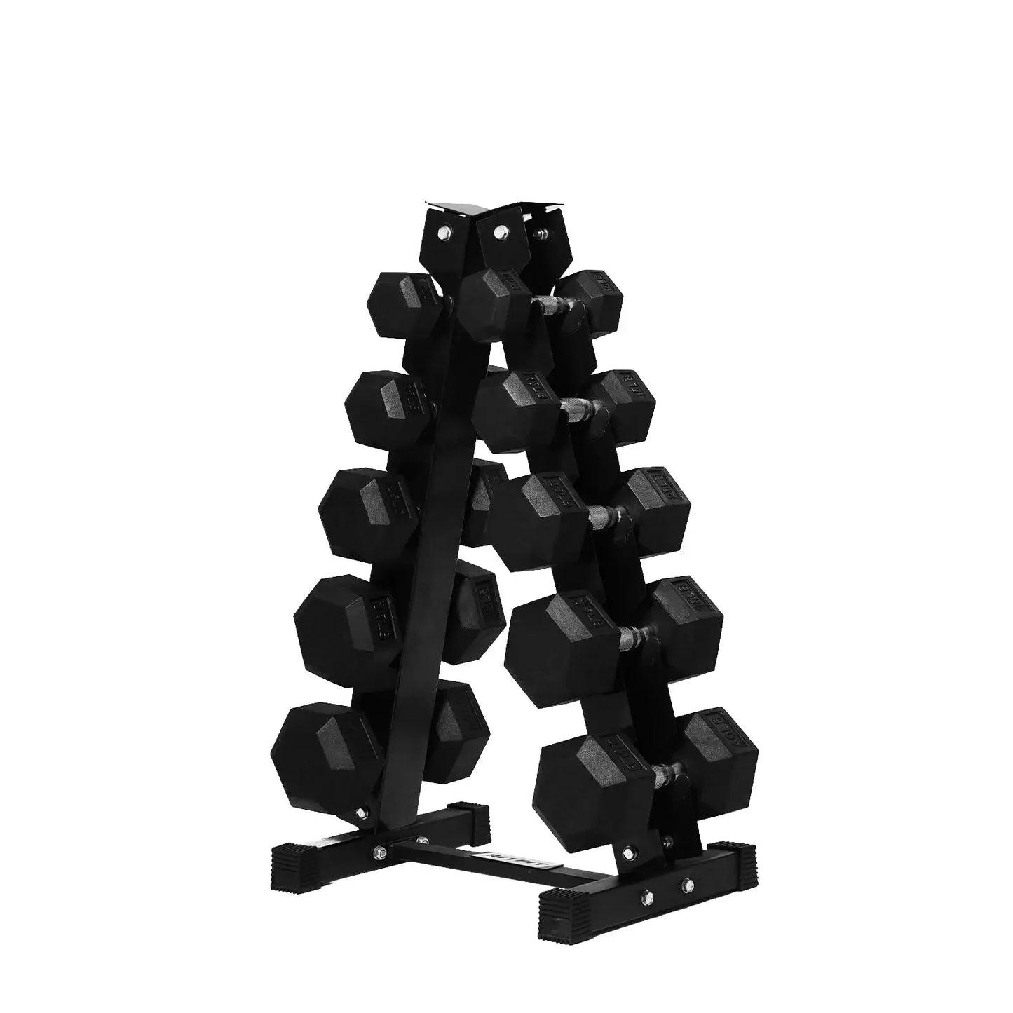 RitFit Rubber Hex Dumbbell Set With Rack 250-650 Lb