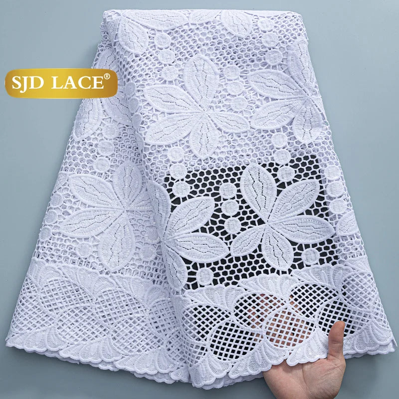 SJD Lace African Sequins Guipure Cord Lace Fabric Water Soluble
