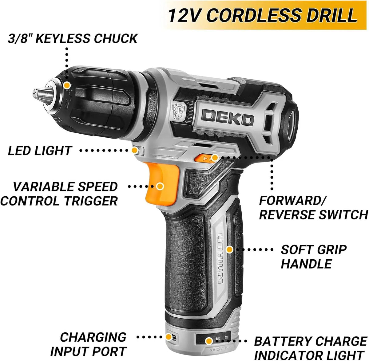 DEKO Cordless Drill Toolbox and Household Repair Tool Set