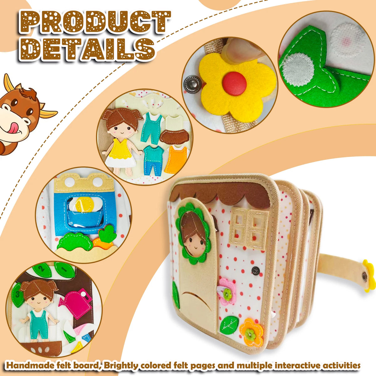 Children's baby Early Education Intelligence Learning baby Toys Felt Learning Board, Busy Board, Busy Book, Cloth Book, Including Life Skills, Alphabet, Numbers, Shapes Colors, Animals, Weather, Toddler Travel Toys, Birthday