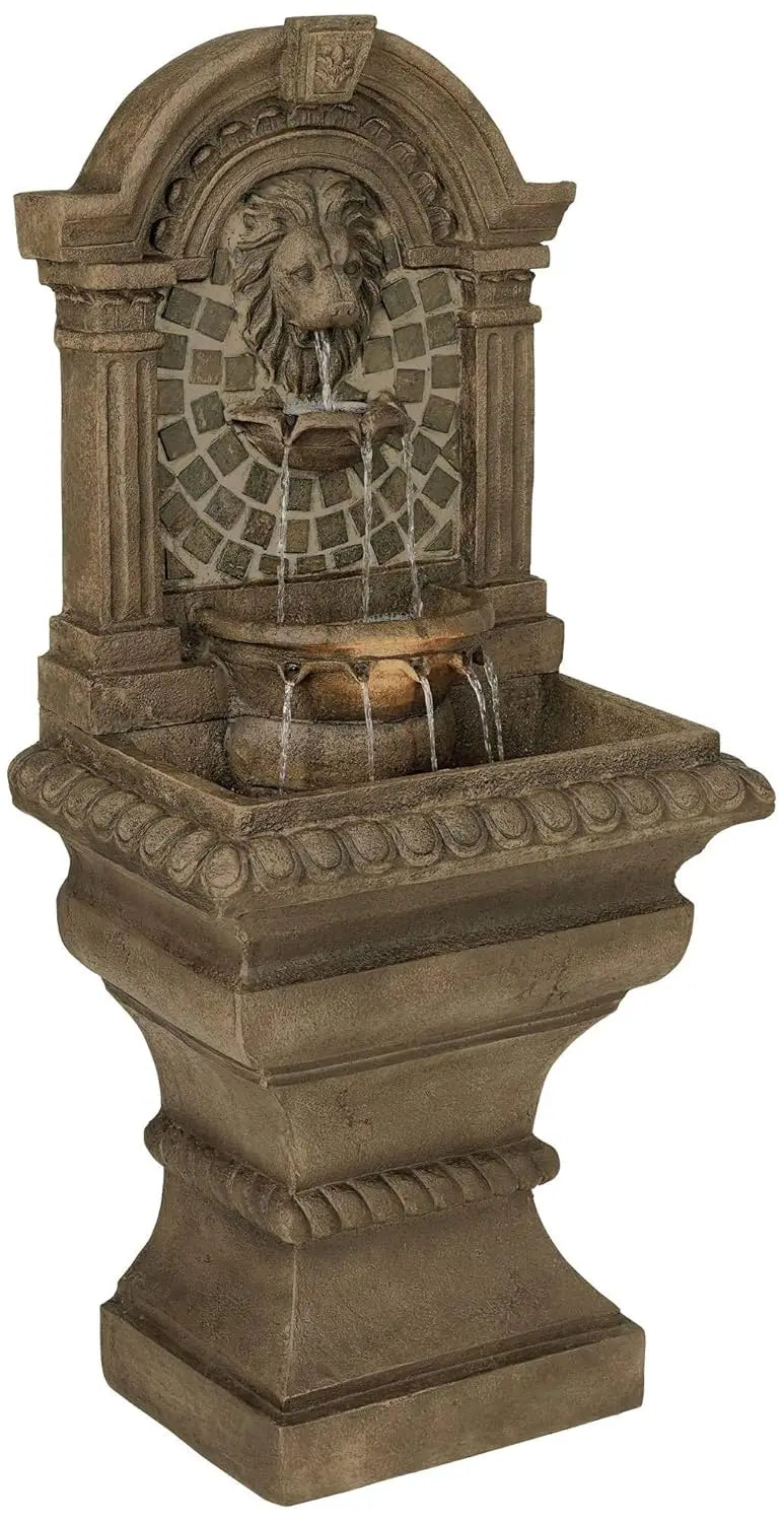 51" Tall Faux Stone Tiered Floor Fountain with LED Light, Garden Patio Yard Outdoor Water Feature, Customized