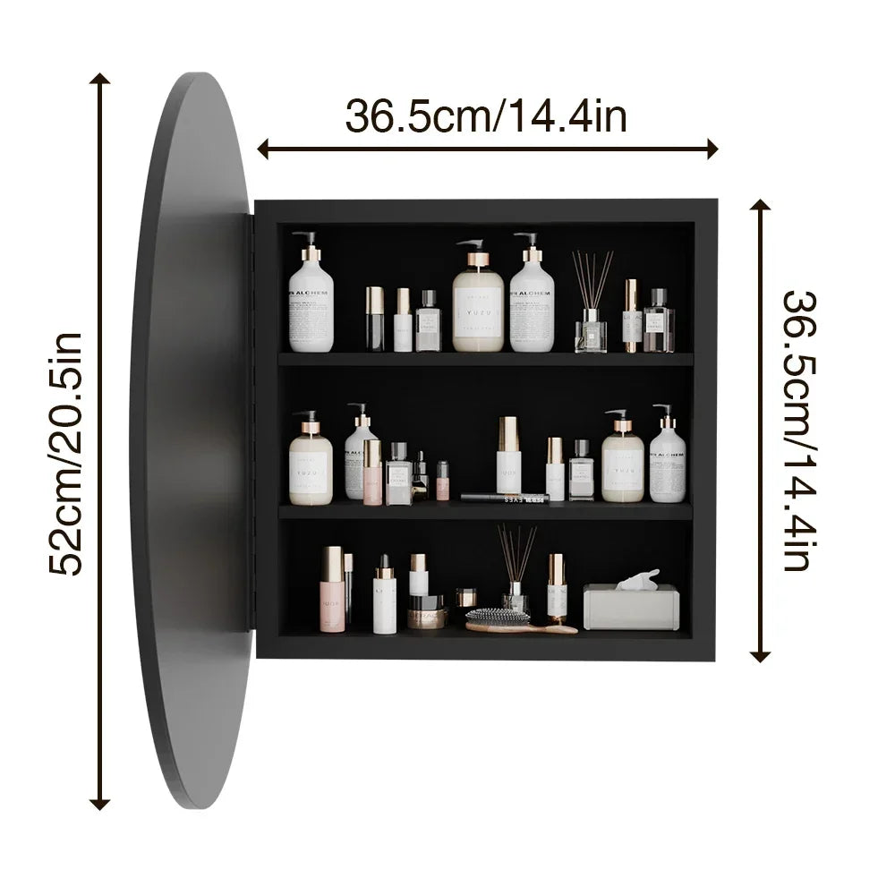 Bathroom Round Wall Mounted Medicine Cabinet With Mirror And Shelves