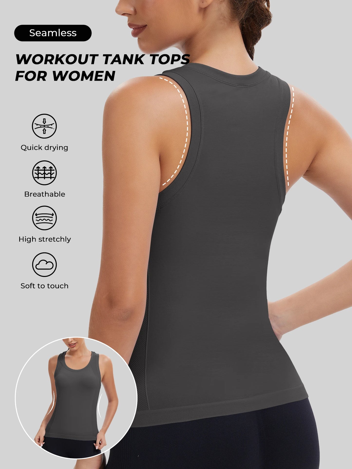 Women's Racerback Seamless Workout Tank Top Yoga Running Gym