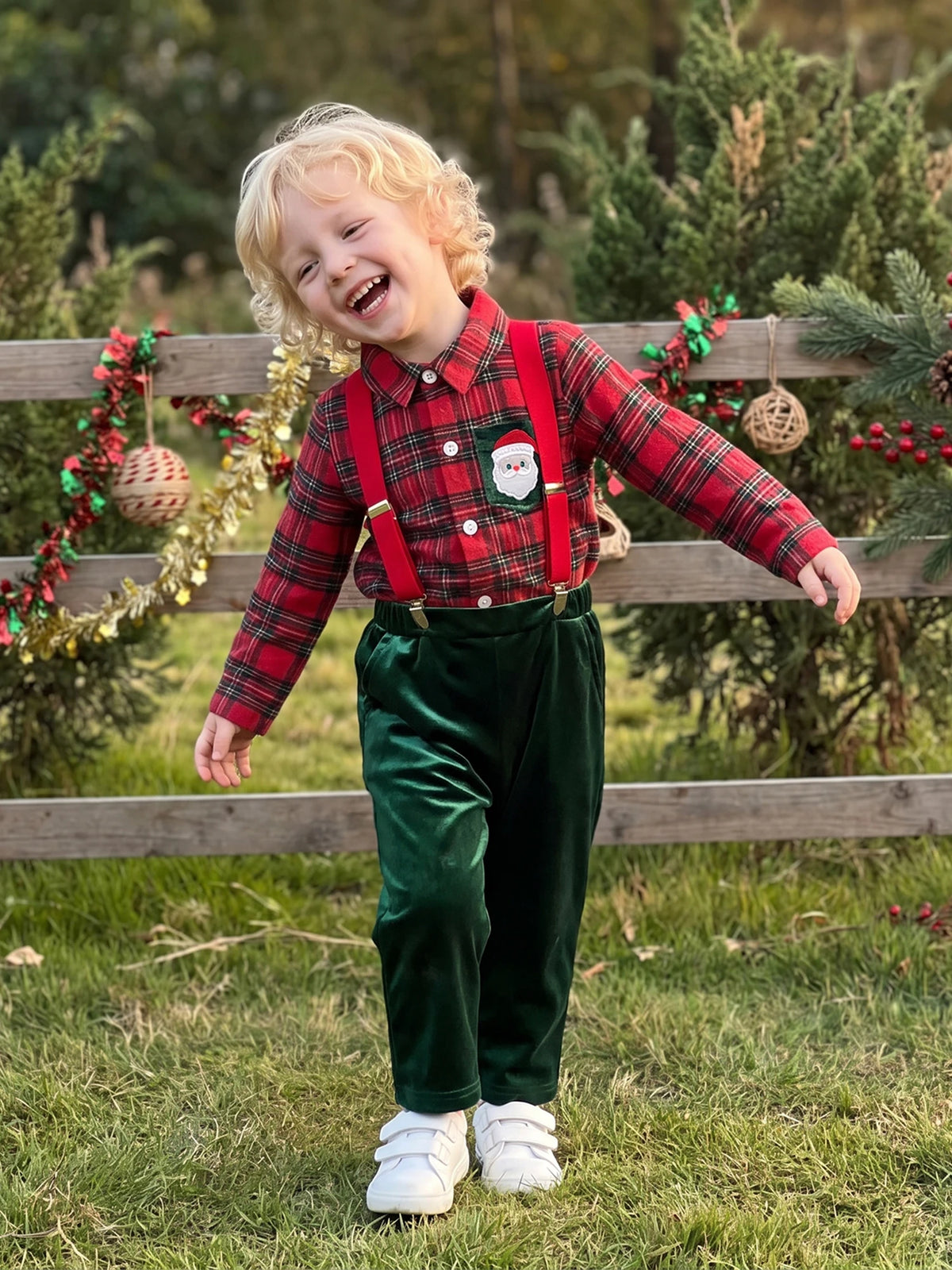 Sleeve Shirt Toddler Boy Christmas Velvet Velvet-Suspender-Pants Long Sleeve Shirt Boy Pants Velvet Premium
