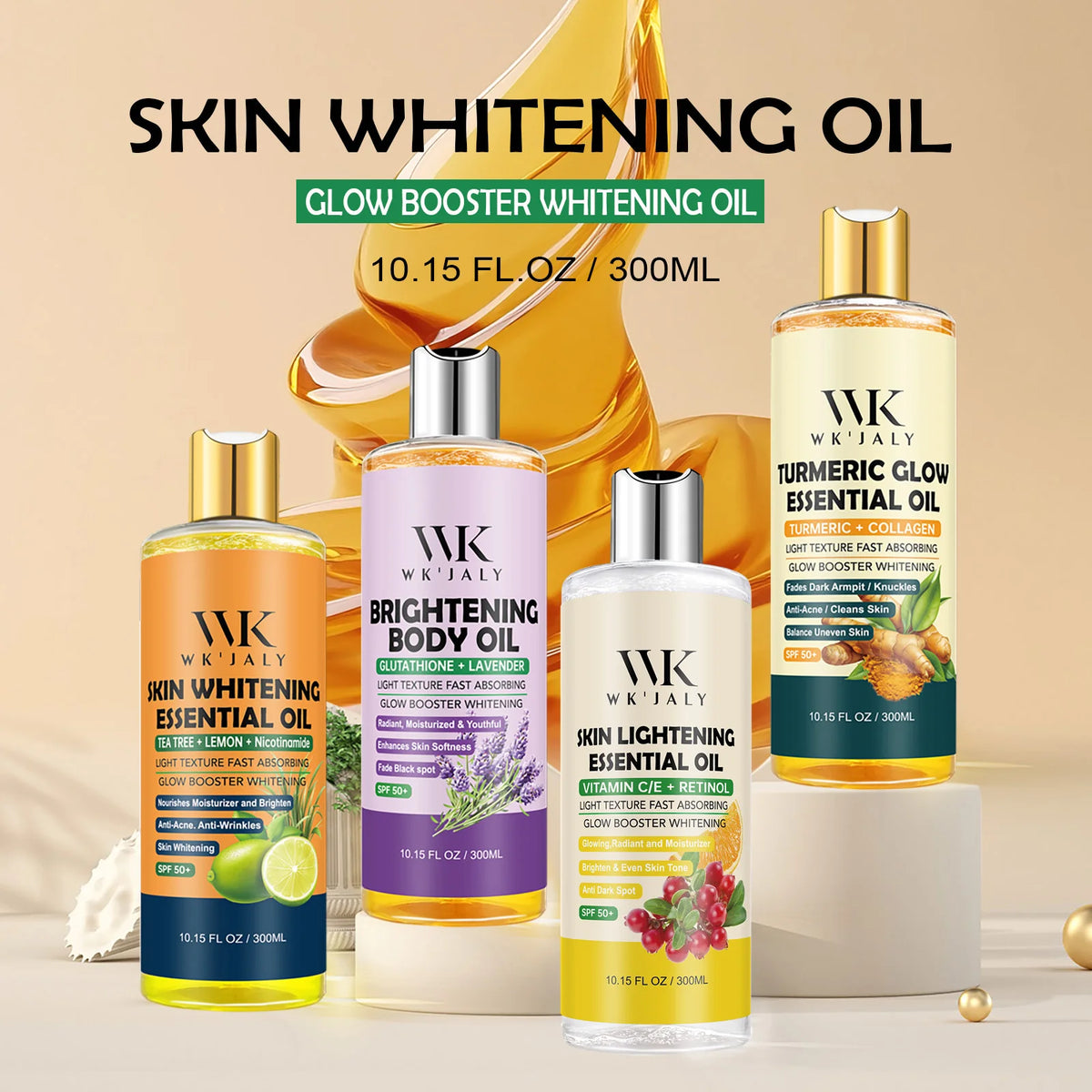 WK JALY Lightening Body Oil, Deeply Moisturizing, Hydration, Smooth Skin, Reduce Spots, Melanin, for Dark, Black, Caramel Skin