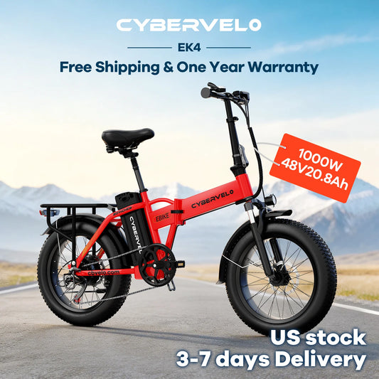 Cybervelo 1000W Peak High-speed Brushless Folding 20 Inch Fat Tire Electric Bike for Adults 48V 20.8Ah/50Ah Removable Battery 80 Miles Range Commuter E-Bicycle EK4
