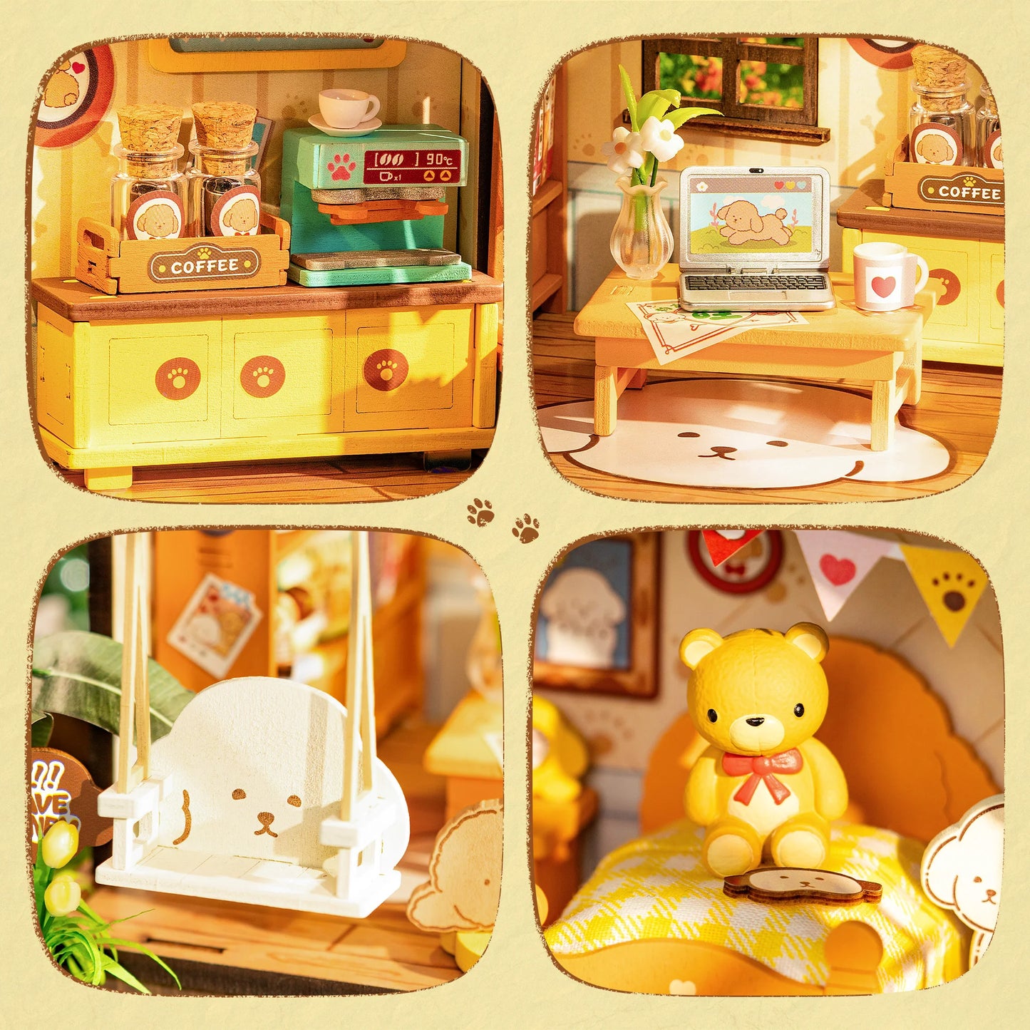 Rolife DIY Miniature House Kit Puppy's Cozy Villa Mini 3D Wooden Puzzle Dollhouse Model Building Kit Gift for Teens Kids Friends