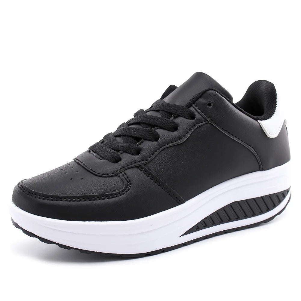 Women Leather Platform Swing Wedge Sneakers Lace Up Non Slip Thick Rocker Bottom Lightweight Walking Shoes Fashion Daily Outdoor Casual Sports Footwear 2026 New Arrival
