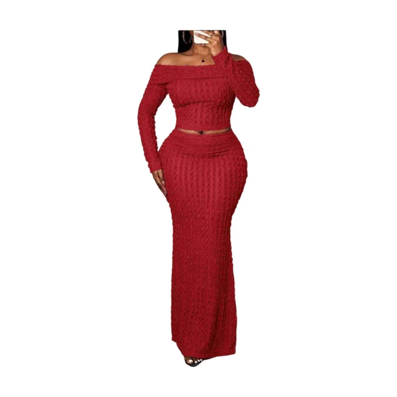 Sexy Off Shoulder Crop Top & Mermaid Maxi Skirt Matching Set 2 Piece Skirt Co-ord Outfit for Party Night Out Dinner Date