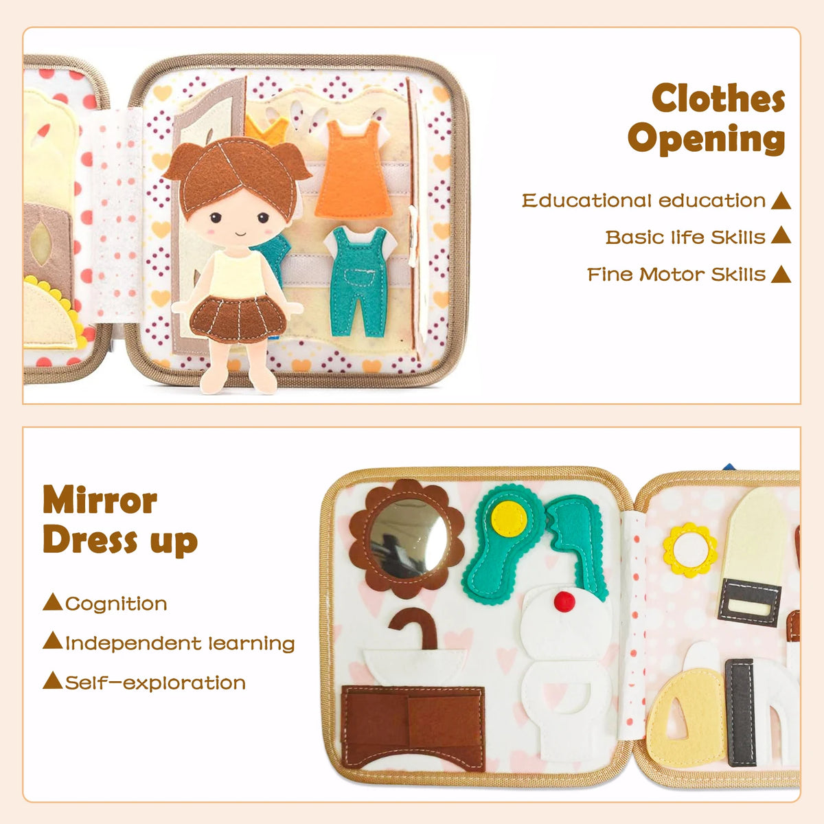 Children's baby Early Education Intelligence Learning baby Toys Felt Learning Board, Busy Board, Busy Book, Cloth Book, Including Life Skills, Alphabet, Numbers, Shapes Colors, Animals, Weather, Toddler Travel Toys, Birthday