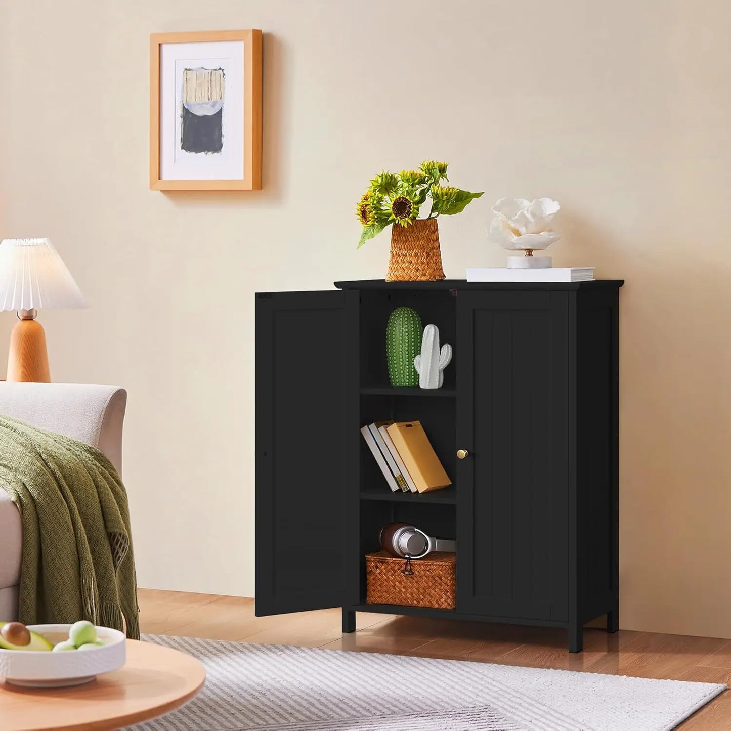 Bathroom Floor Cabinet Freestanding Storage Organizer With Adjustable Shelves