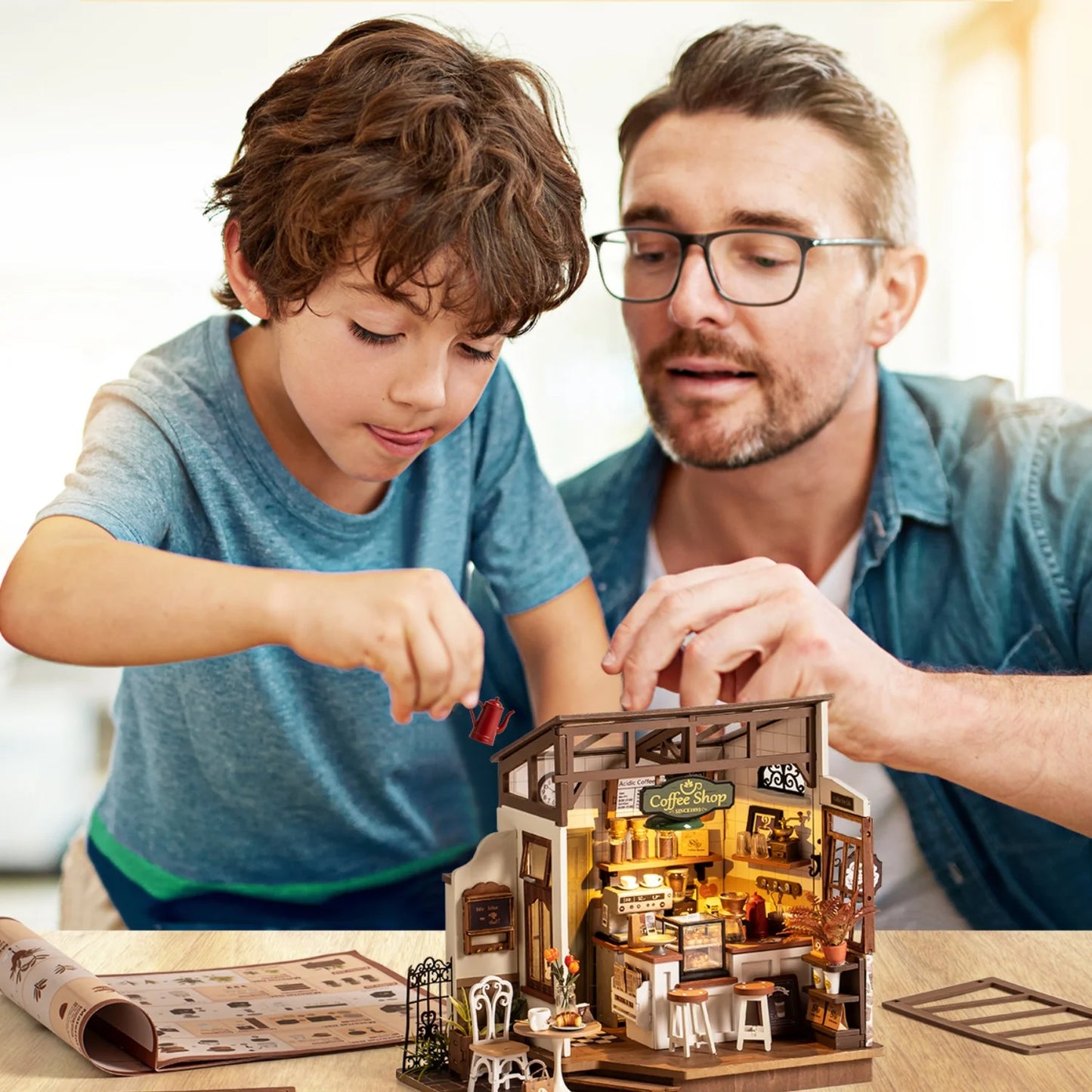 Rolife Wooden 3D Puzzle Flavory Café DIY Miniature House Kit Mini Dollhouse Model Building Kit with LED Light for Desk Decor Gift for Adults Friends