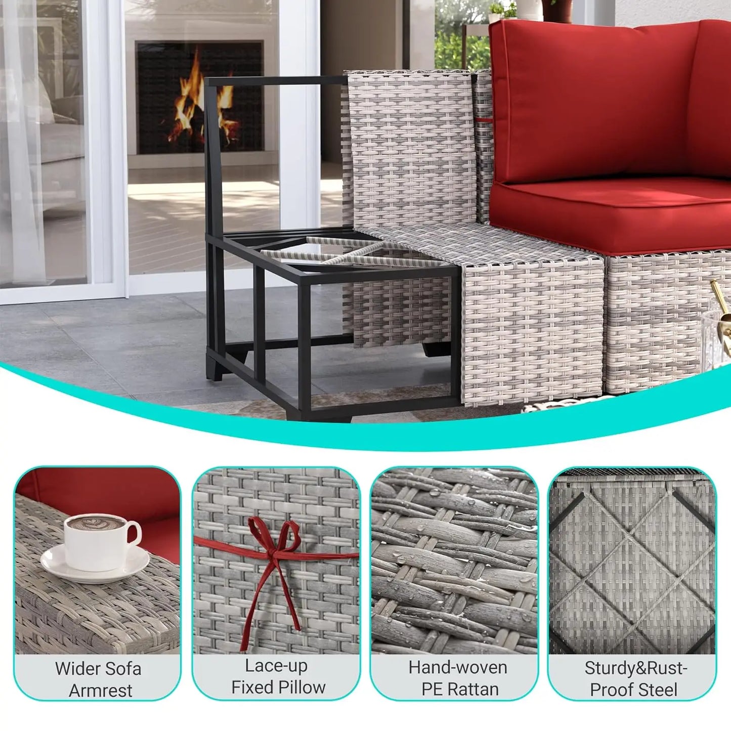 9-Piece Outdoor Patio Furniture Set with Rocking Swivel Chair Wicker Sectional Sofa Set, Patio Conversation Set with, Custom