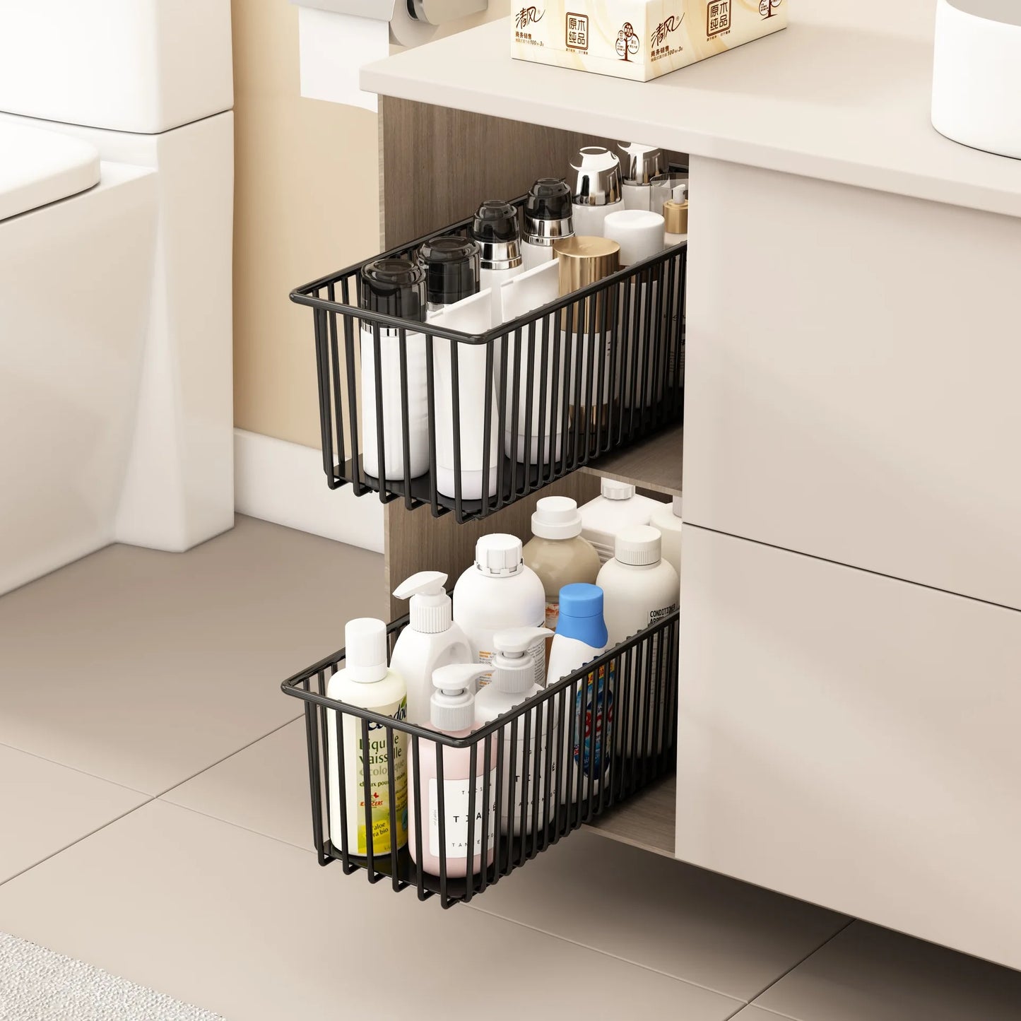 TWISTER.CK Pull Out Cabinet Organizer With Slide Out Drawers Under Sink