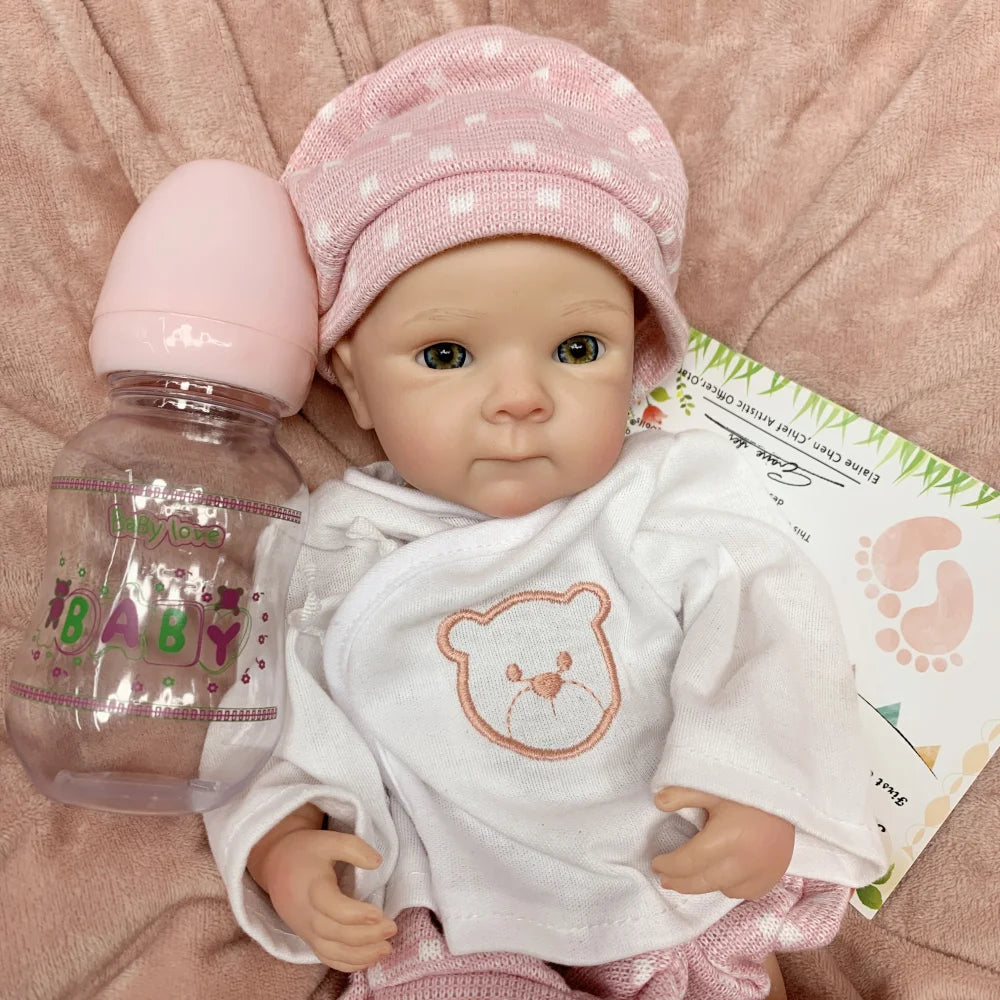 13 Inch Bettie Full Body Silicone Reborn Doll With Polka‑dot Bear Outfit Lifelike Newborn Hand‑Painted Waterproof Collectible Art Ornament for Holiday & Birthday Gifts