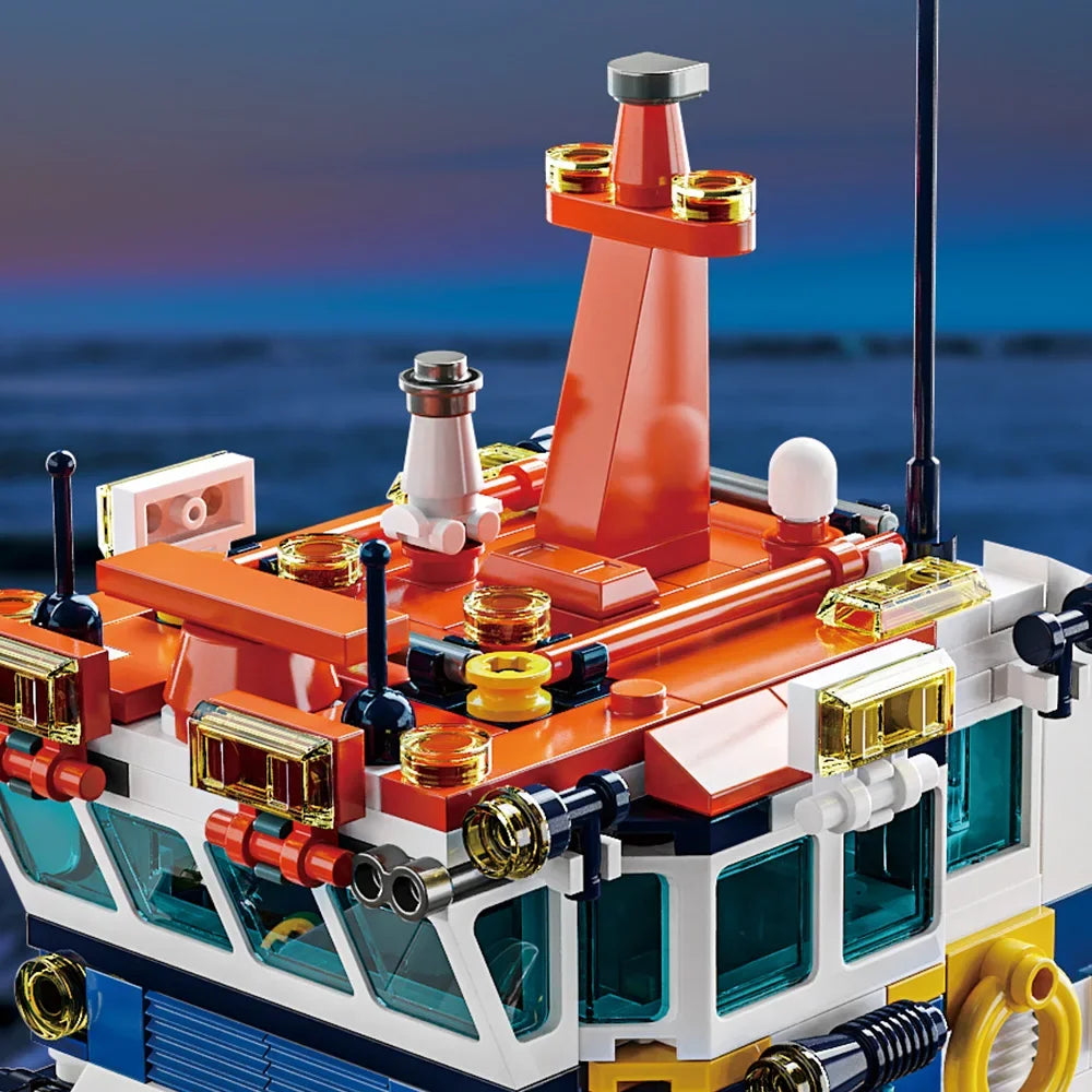 City Ocean Explorer Ship Building Set,Fun Toy Exploration Boat Building Block Kit,Helicopter, Submarine, Birthday Gifts