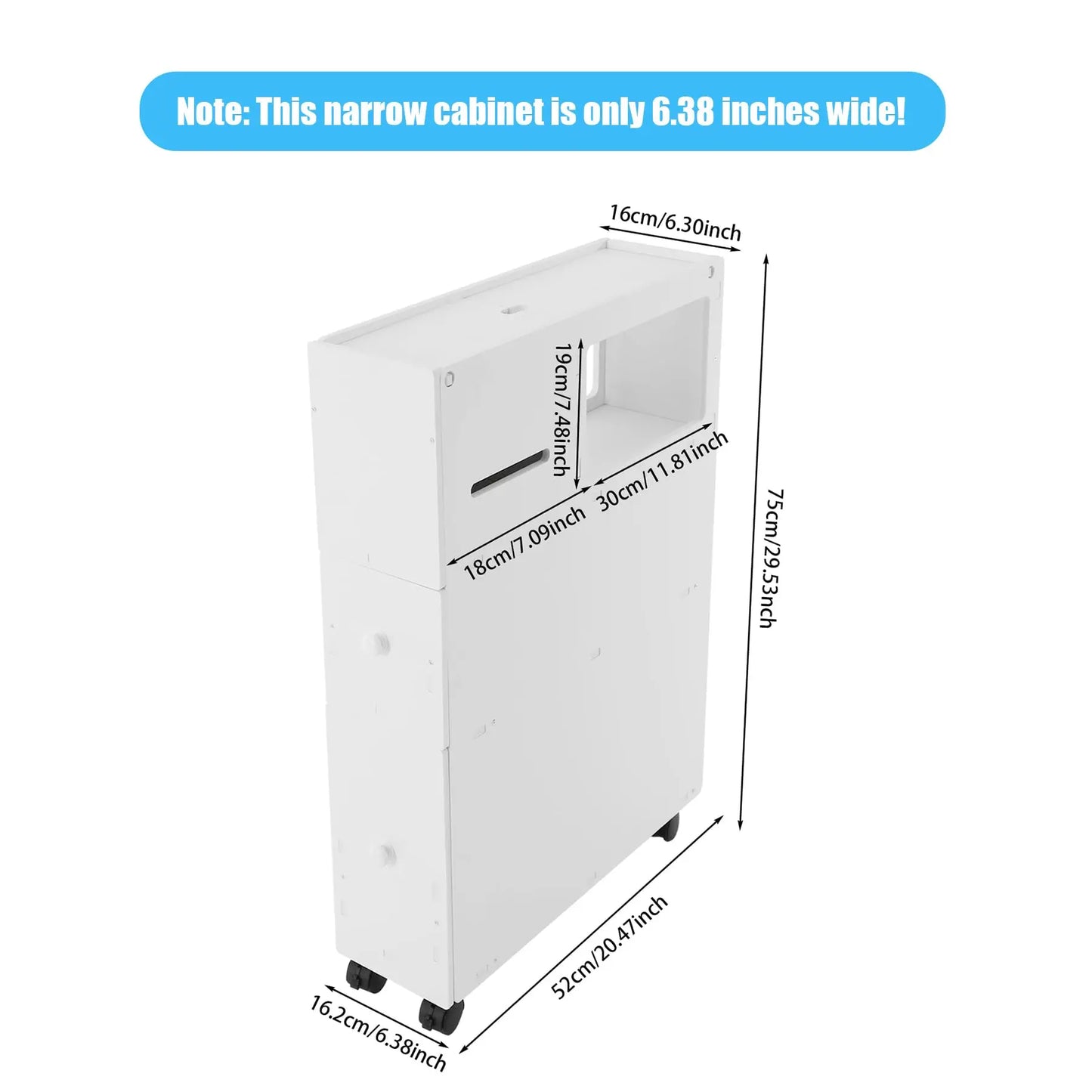 Bymaocar Toilet Slim Bathroom Storage Cabinet With Wheels And Drawers