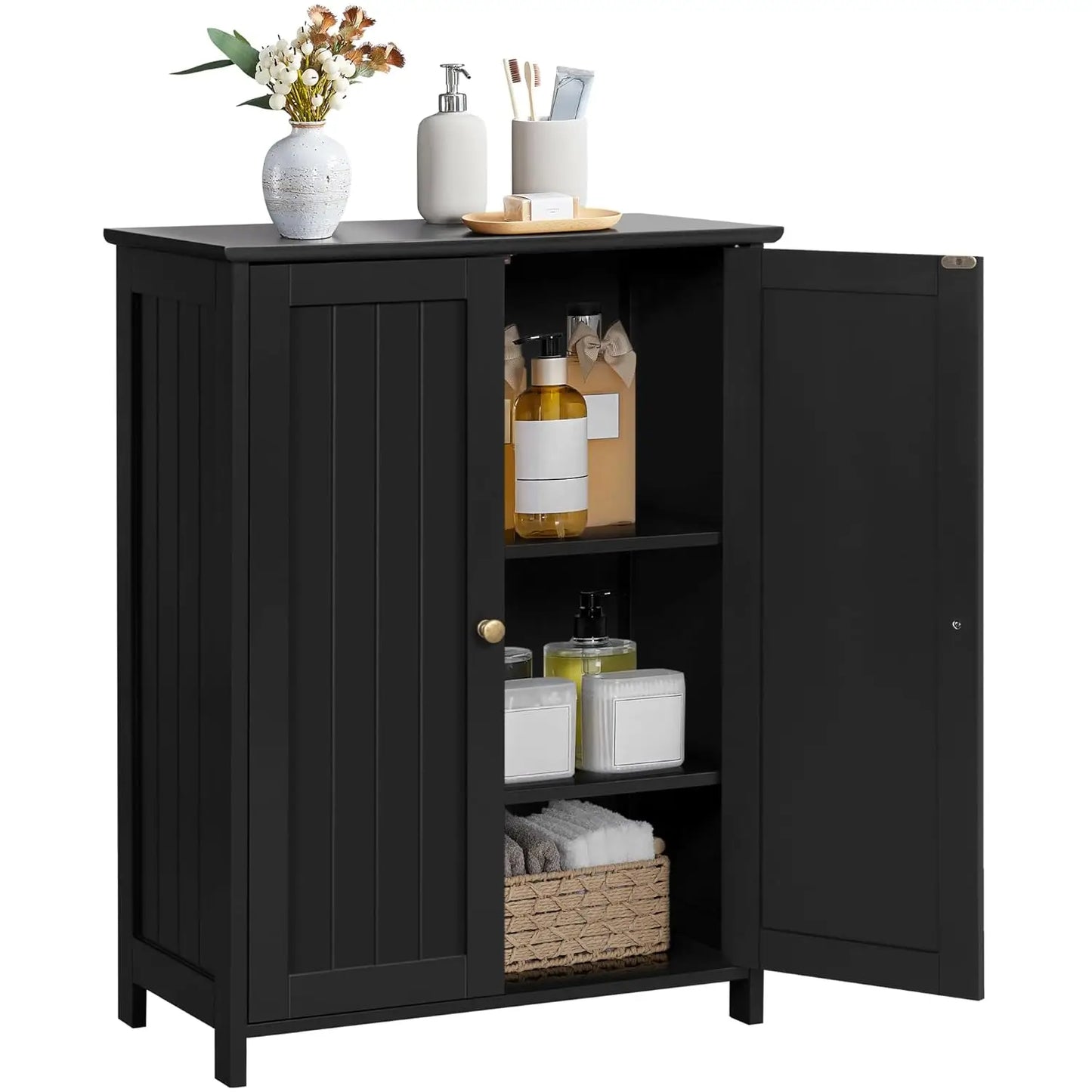 Bathroom Floor Cabinet Freestanding Storage Organizer With Adjustable Shelves