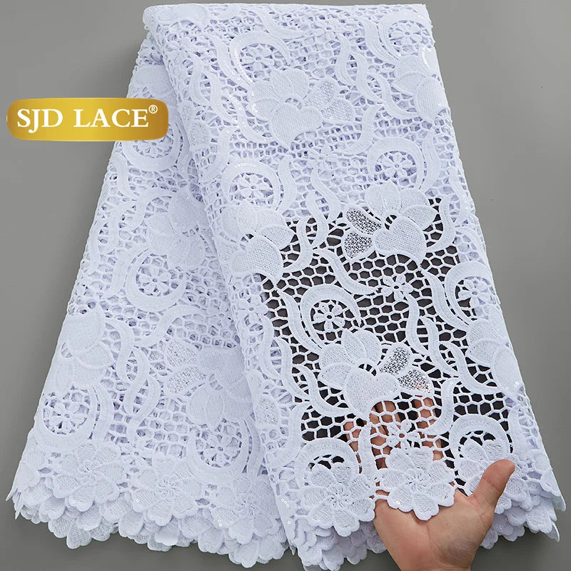 SJD Lace African Sequins Guipure Cord Lace Fabric Water Soluble