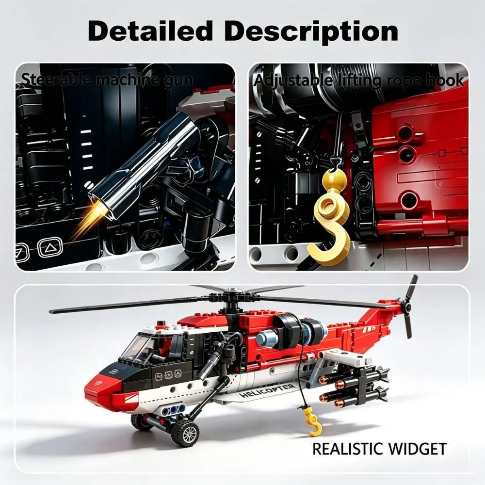 KAVOWORLD 1528pcs Large SAR Rescue Helicopter Building Blocks Red Armed Military Aircraft Model Kit Search and Rescue Chopper Construction Toy Manual Rotating Rotor Winch Hook, Emergency Air Ambulance Bricks for Adult Home Di