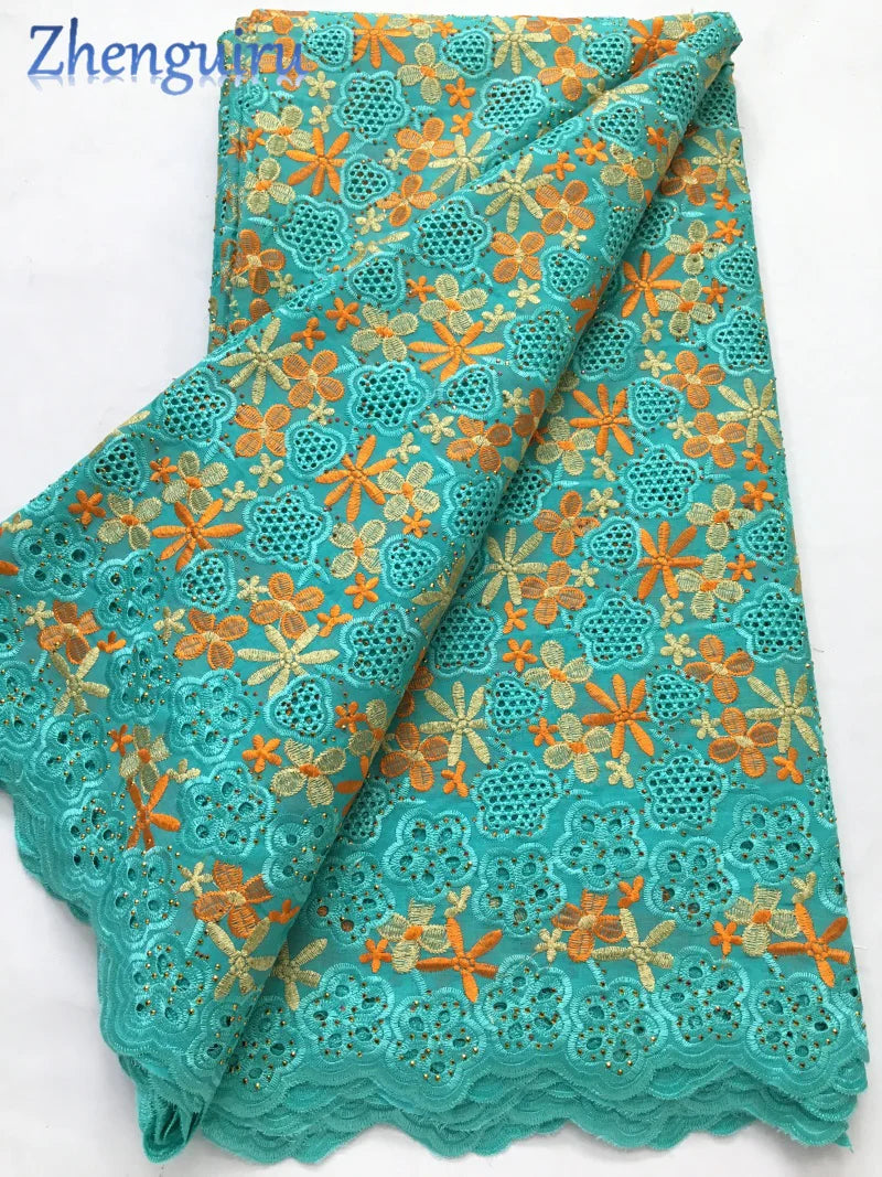 African Lace Fabric Swiss Voile Cotton Embroidered Nigerian Lace 5 Yards