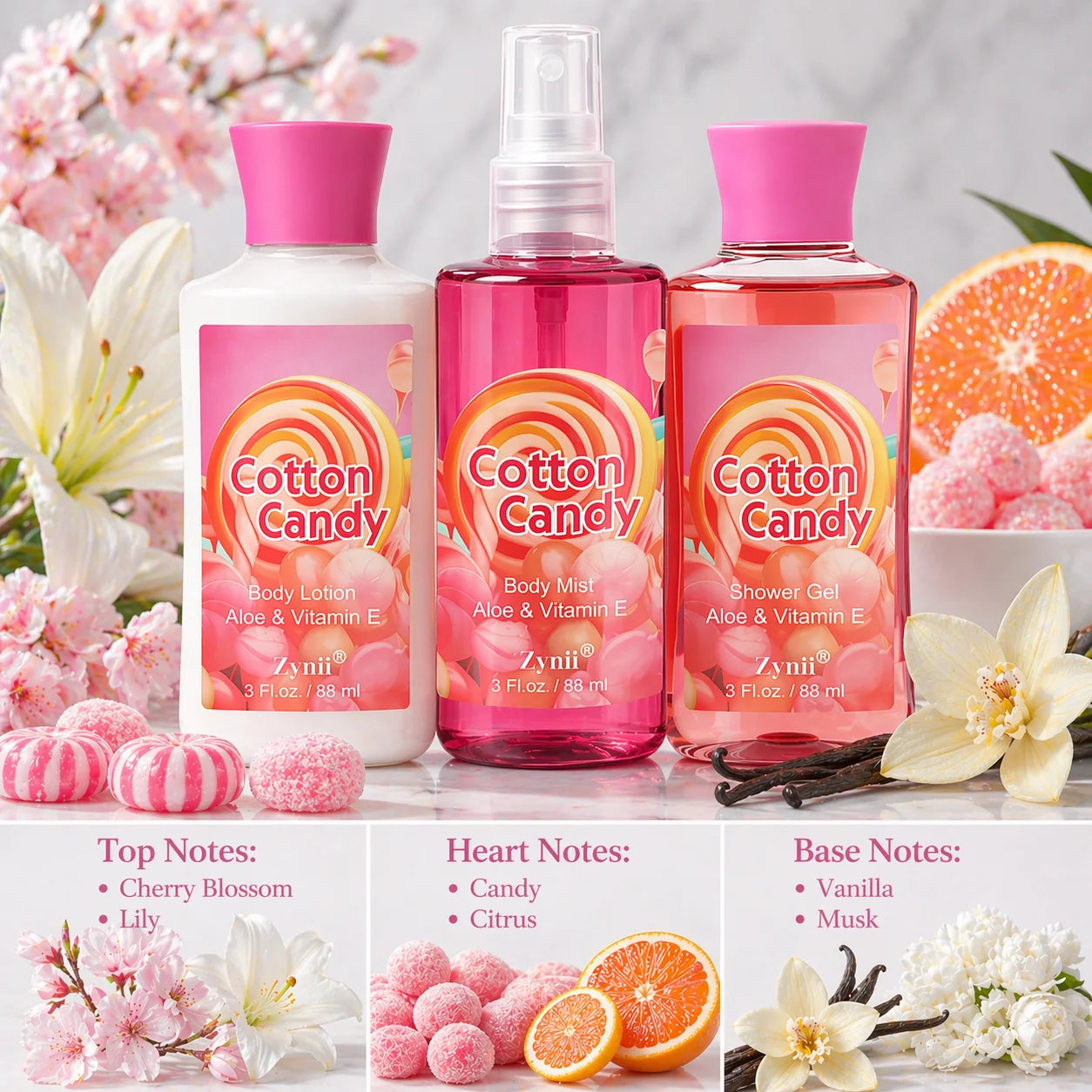 Mother’s Day Gift Set – Travel Bath & Body Kit (88ml Shower Gel, 88ml Body Lotion, 88ml Body Mist) Luxurious Foam, Fresh Deodori