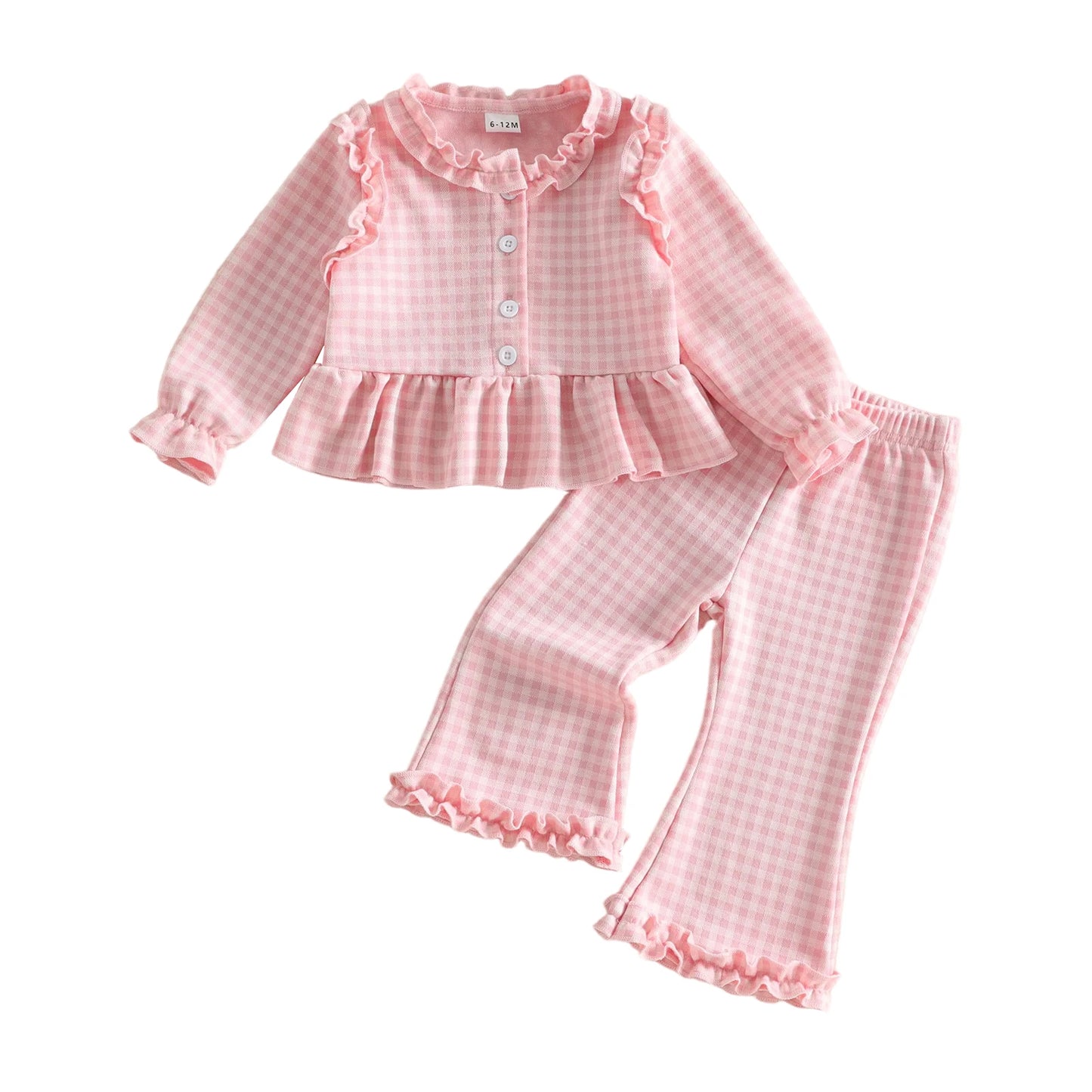 Girls Plaid Long Sleeve Bell Bottom Set Fall Outfit