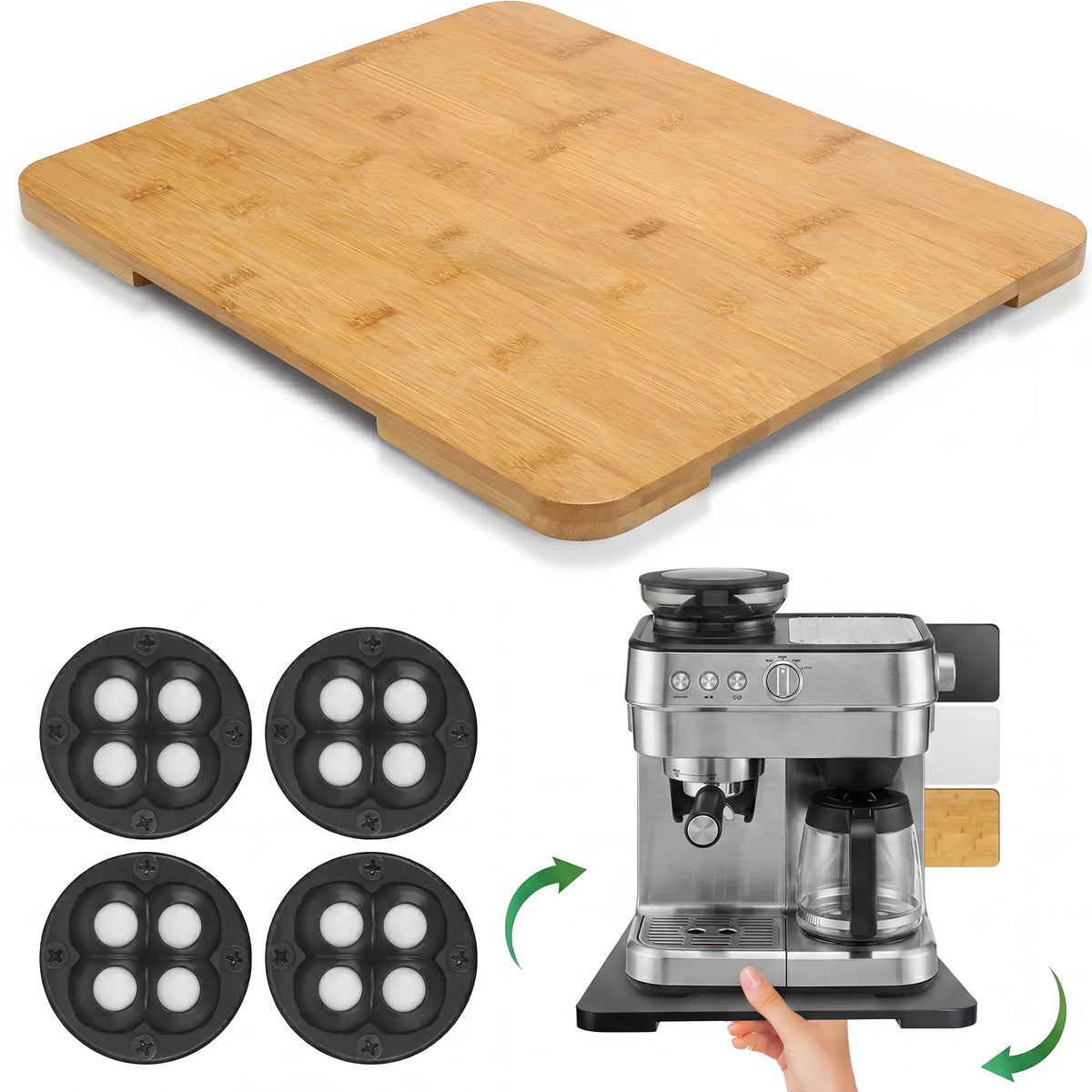 Bamboo Appliance Sliding Tray 360° Rotating Countertop Motion Slider for Coffee Maker Air Fryer Stand Mixer