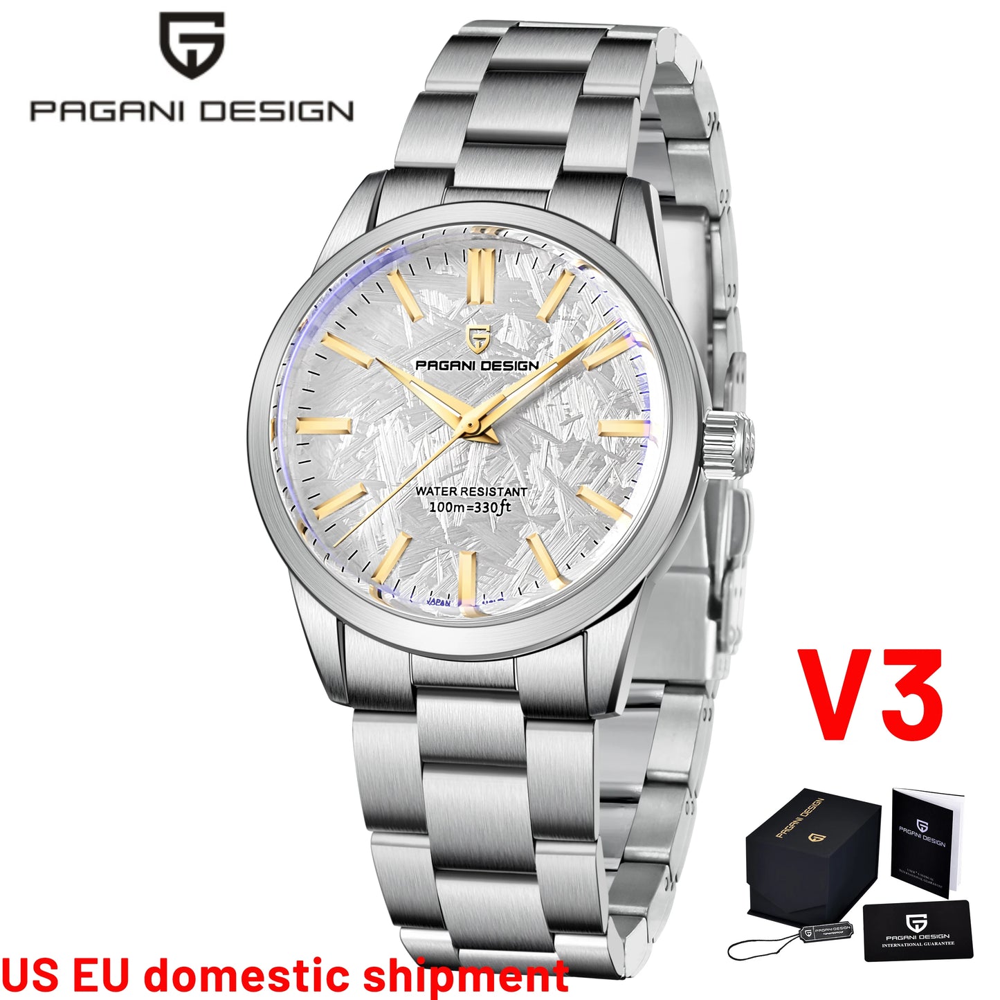 PAGANI DESIGN Ultra Thin Quartz Mens Watch Stainless Steel Band