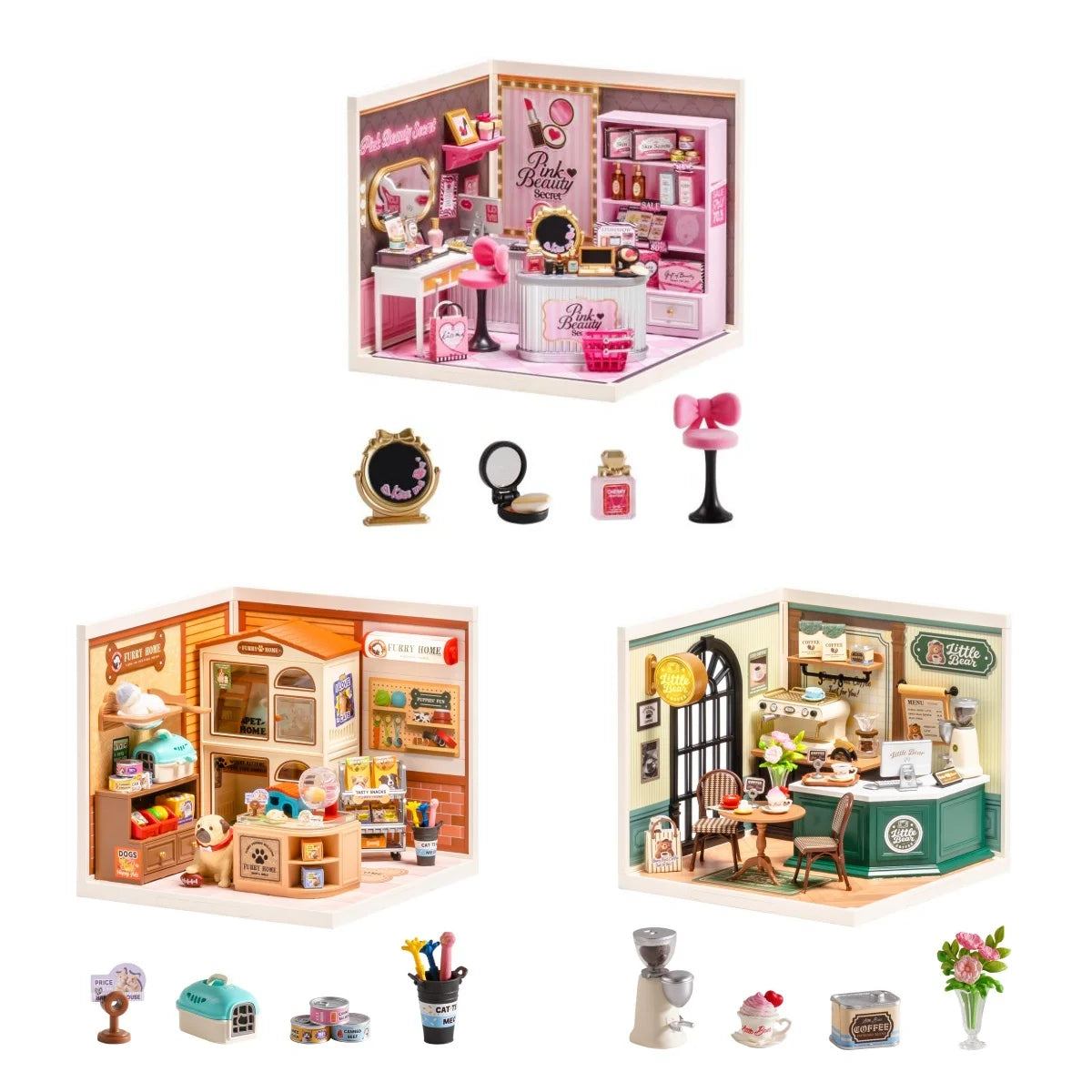 Rolife Dollhouse 3D Puzzle Super Creator Serious DIY Miniature House Kit with LED Light for Home Decor Birthday Gift for Girls Teens(DW026/27/28)