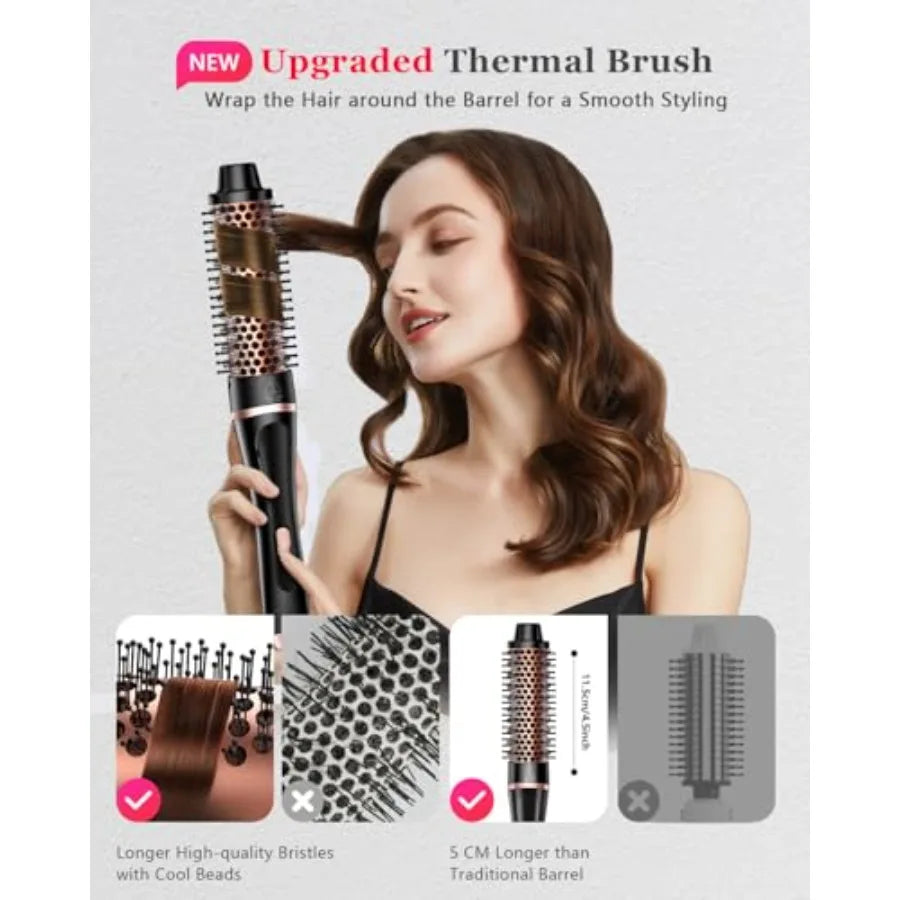 5 In 1 Curling Iron And Thermal Brush Set With Interchangeable Ceramic Barrels