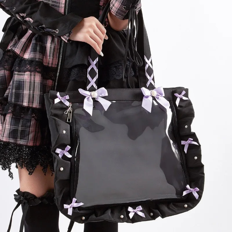 Transparent Fairy Bow Ita Bag High Capacity PU Leather Underarm