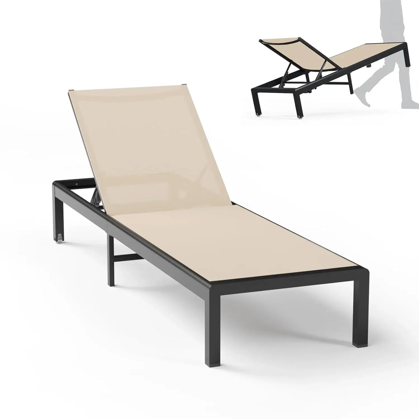 2 Sets Outdoor Aluminum Chaise Lounge Chairs Patio Metal Deck Furniture 5-Position Adjustable Poolside Lounger, Customized
