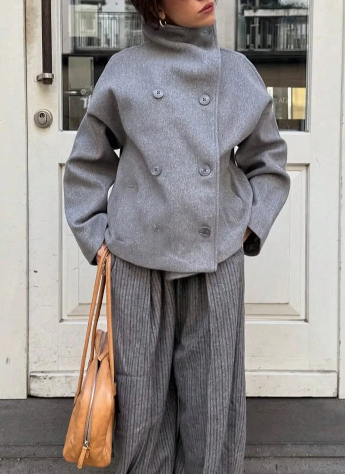 Women's Elegant Double Breasted Stand Collar Polyester Jacket