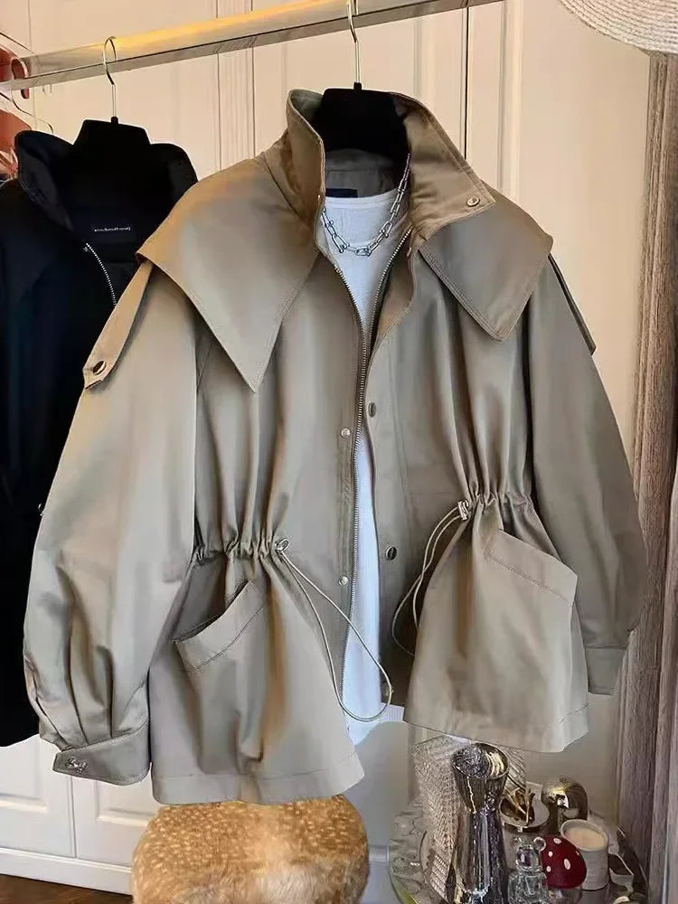 Women's High Neck Zip Jacket With Drawstring Streetwear Coat