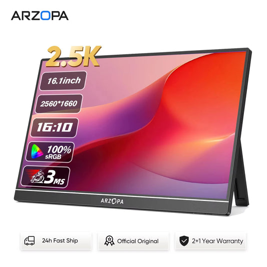 ARZOPA 16' 2.5K QHD Portable Monitor 16:10 IPS Screen with Type-C Mini HDMI Second Display for MAC/Laptop/PC/Xbox/PS/Switch,Z1RC