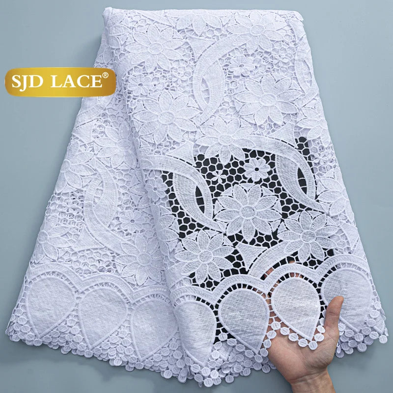 SJD Lace African Sequins Guipure Cord Lace Fabric Water Soluble
