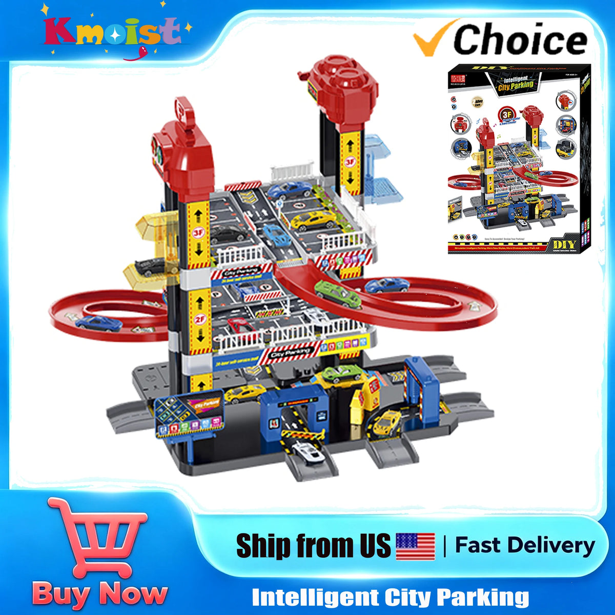 Kmoist Smart City Parking Track Model Cars Interactive Puzzle Set