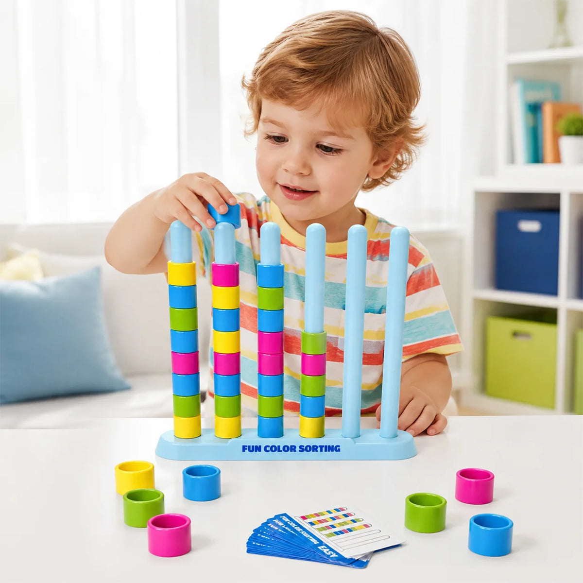 Color Stack Challenge Game 2 Pack with 50 Cards & 80 Color Rings Creative Matching Puzzle Game DIY Craft Activity Toy Gift