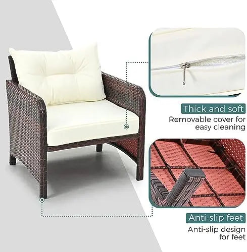 5 Pieces Patio Furniture Set, Rattan Balcony Furniture with Ottomans, PE Wicker Outdoor Patio Chairs Set with Coffee