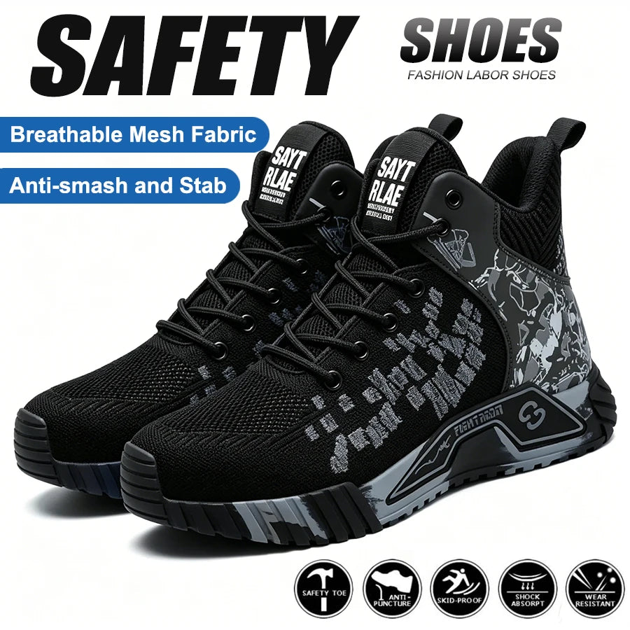Breathable Camo Men Indestructible Steel Toe Construction Work Boots Anti-smash Stab-resistant Safety Shoes Biker Botas Para Hombre