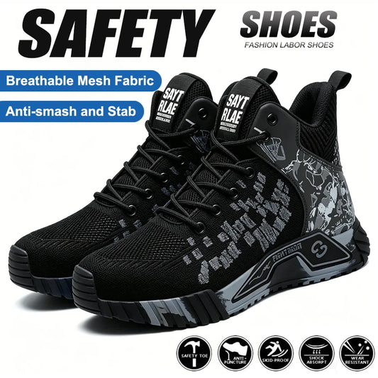 Breathable Camo Men Indestructible Steel Toe Construction Work Boots Anti-smash Stab-resistant Safety Shoes Biker Botas Para Hombre