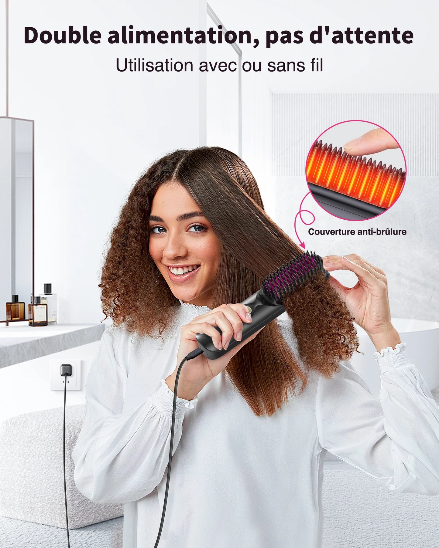 BOPCAL Cordless Hair Straightener Portable Brush With 30s Fast Heating